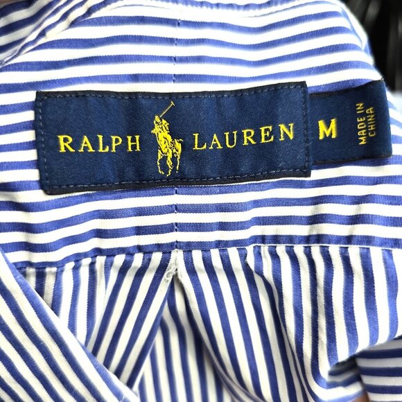 Ralph Lauren Blue Label Slim Fit Navy White Striped Poplin Button Down Shirt - Picture 10 of 11